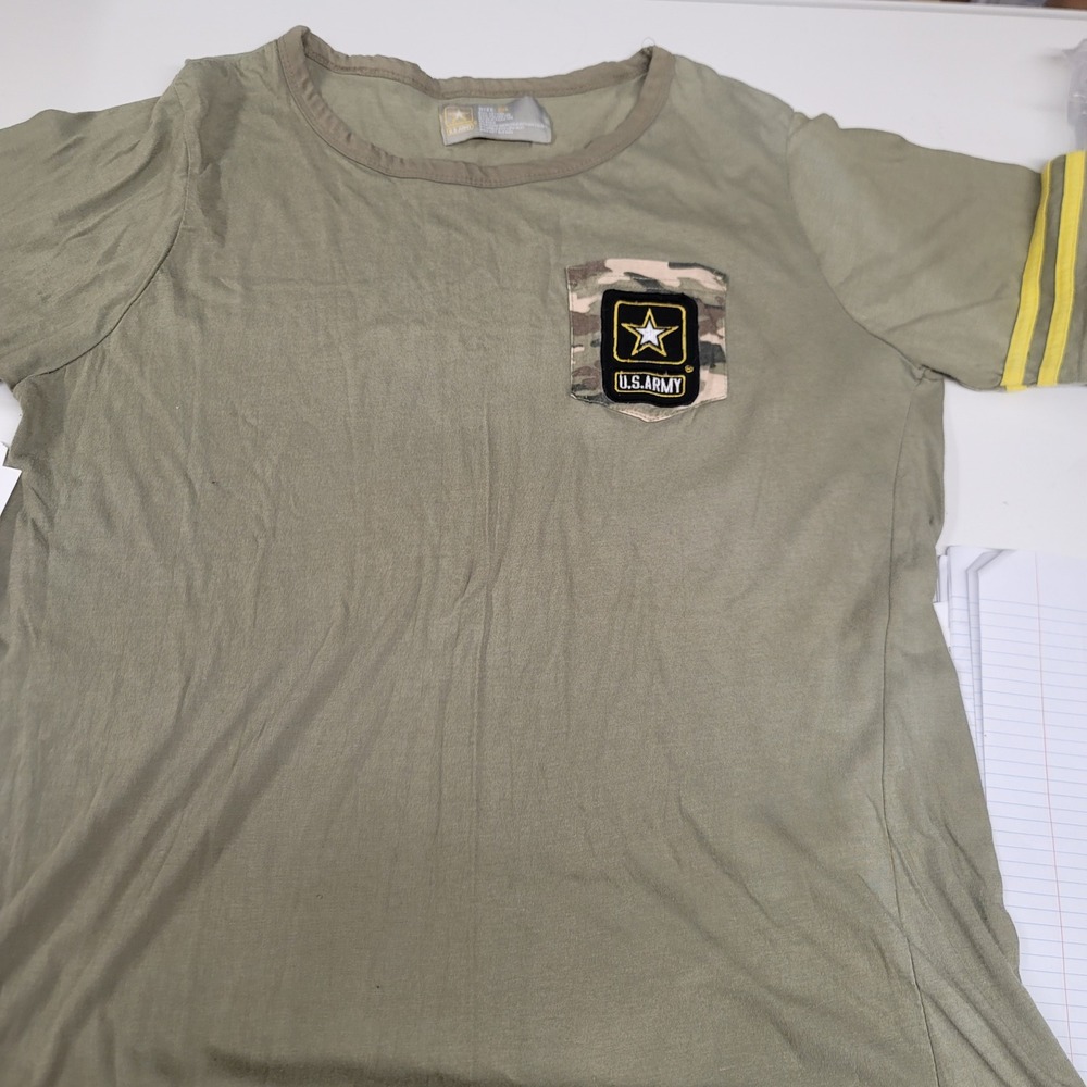 US‎ Army Star Olive Green Pocket Tee Shirt Stripes Womens 2XL Military